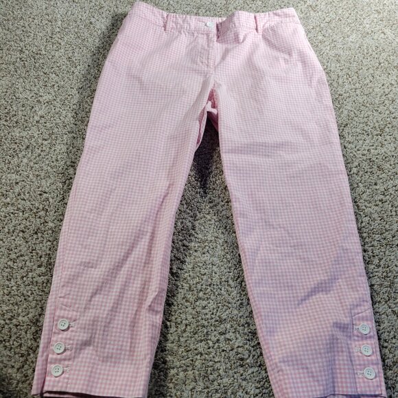 Talbots Pants Womens 10P Petite Pink Plaid Check Perfect Crop Pant - Picture 7 of 7